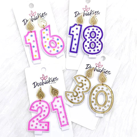 2" Candle Acrylic Birthday Earrings - Gold Candle 50