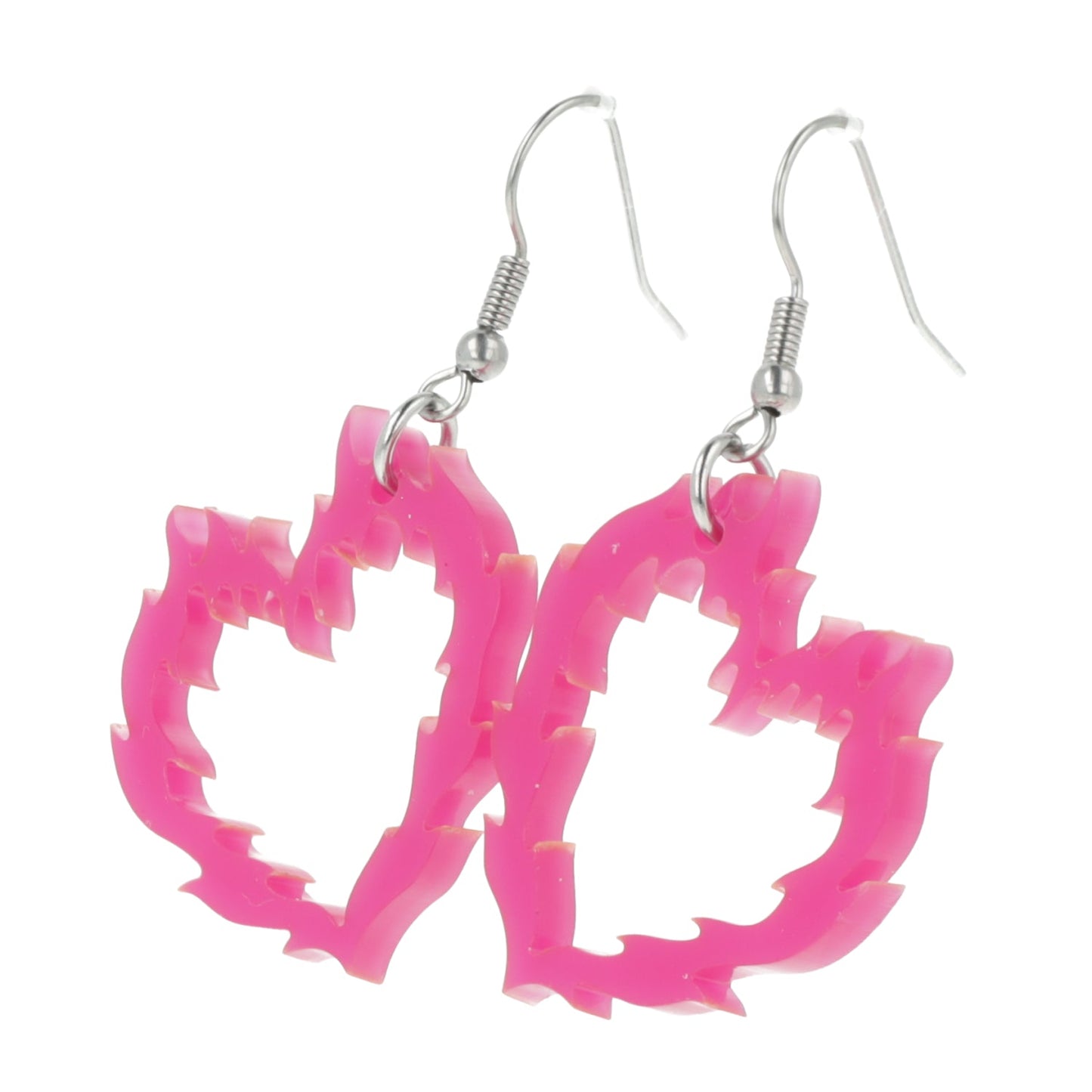 Flame Heart Earrings - Dark Pink