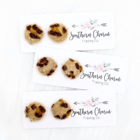 Fuzzy Leopard Stud Earrings