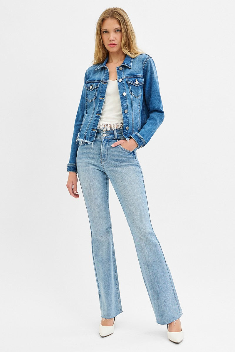 Back It Up Fray Hem Jean Jacket - Medium Wash