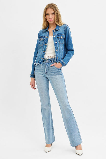 Back It Up Fray Hem Jean Jacket - Medium Wash
