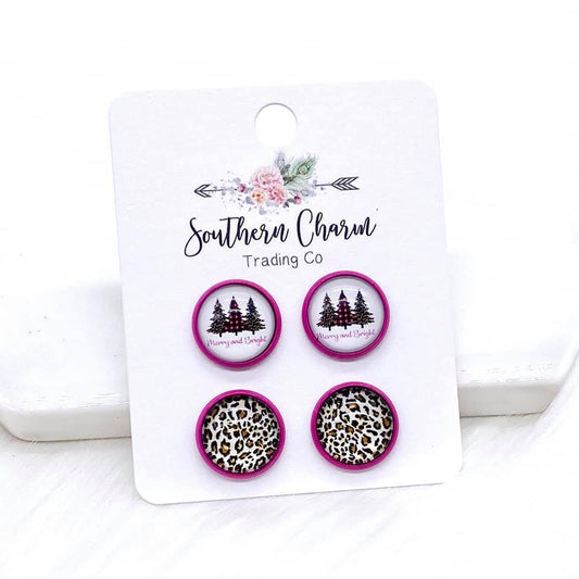 Merry and Bright in Fuchsia Setting Duo Earrings