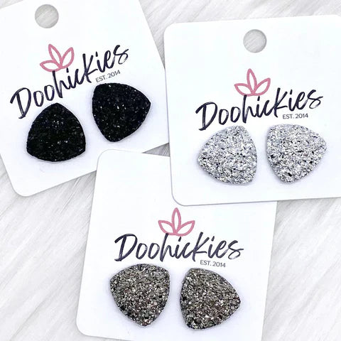 Glittery Triangle Earrings - Gunmetal