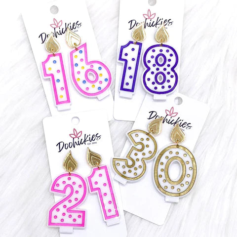 2" Candle Acrylic Birthday Earrings - Multi-Colored Candle 13