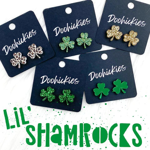 15mm Lil' Shamrock Stud Earrings - Mirror Green