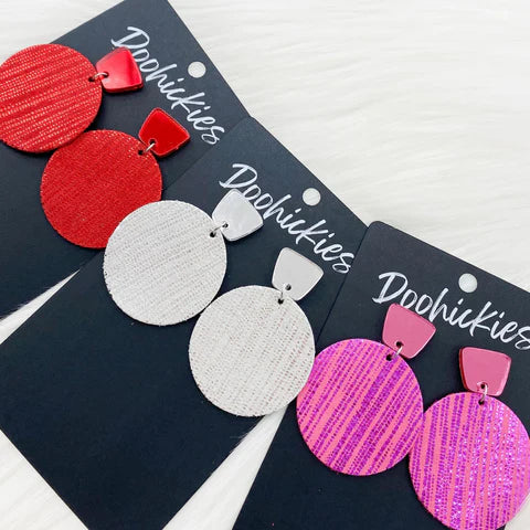 2" Shimmer Rain Piggy Dangle Earrings - Red