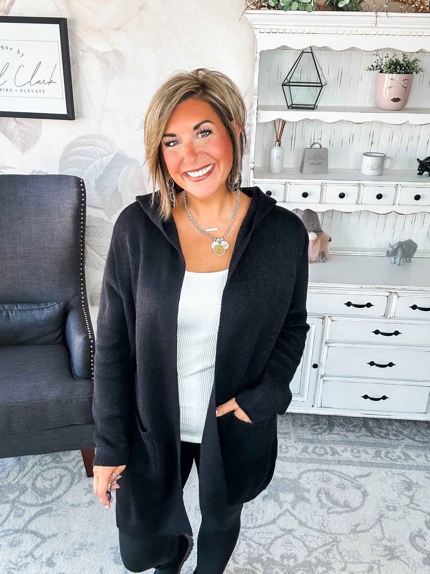 Face the Truth Hooded Open Front Sweater Cardigan