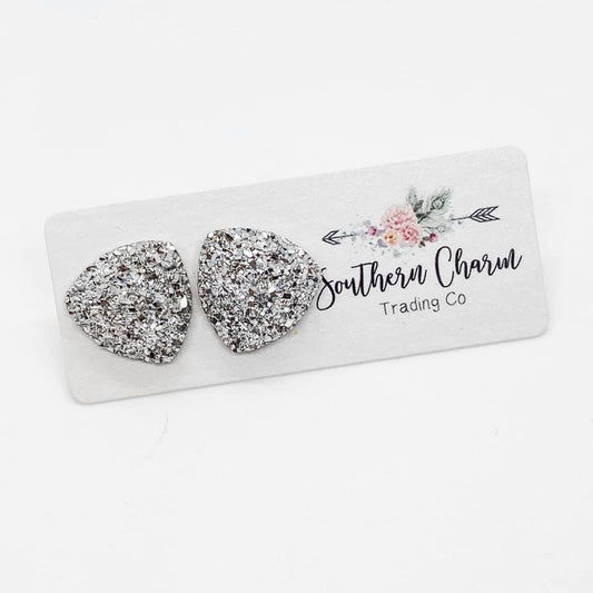 Glittery Triangle Earrings - Silver