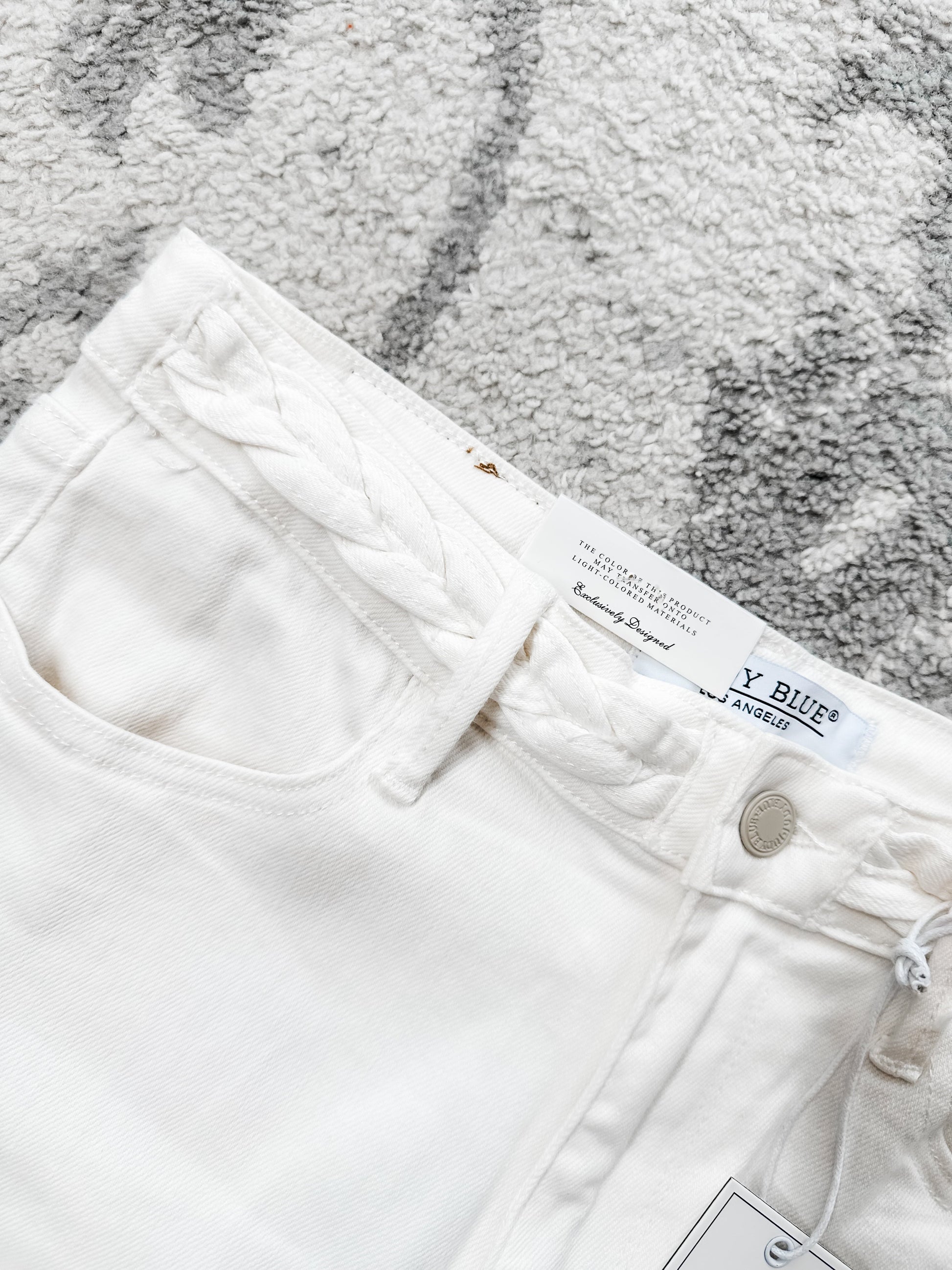 Judy Blue White Braided Waist Wide Leg Jeans