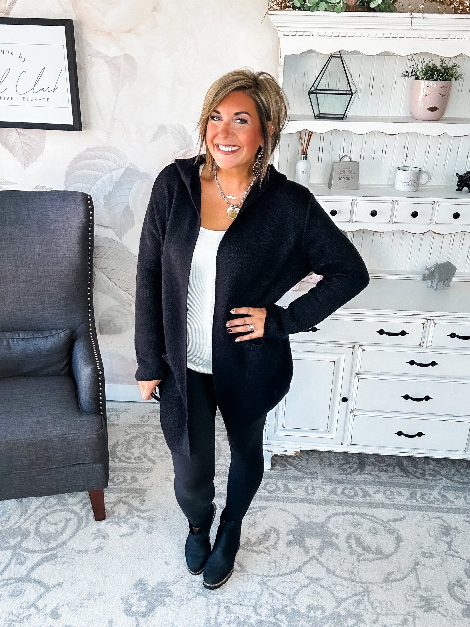 Face the Truth Hooded Open Front Sweater Cardigan