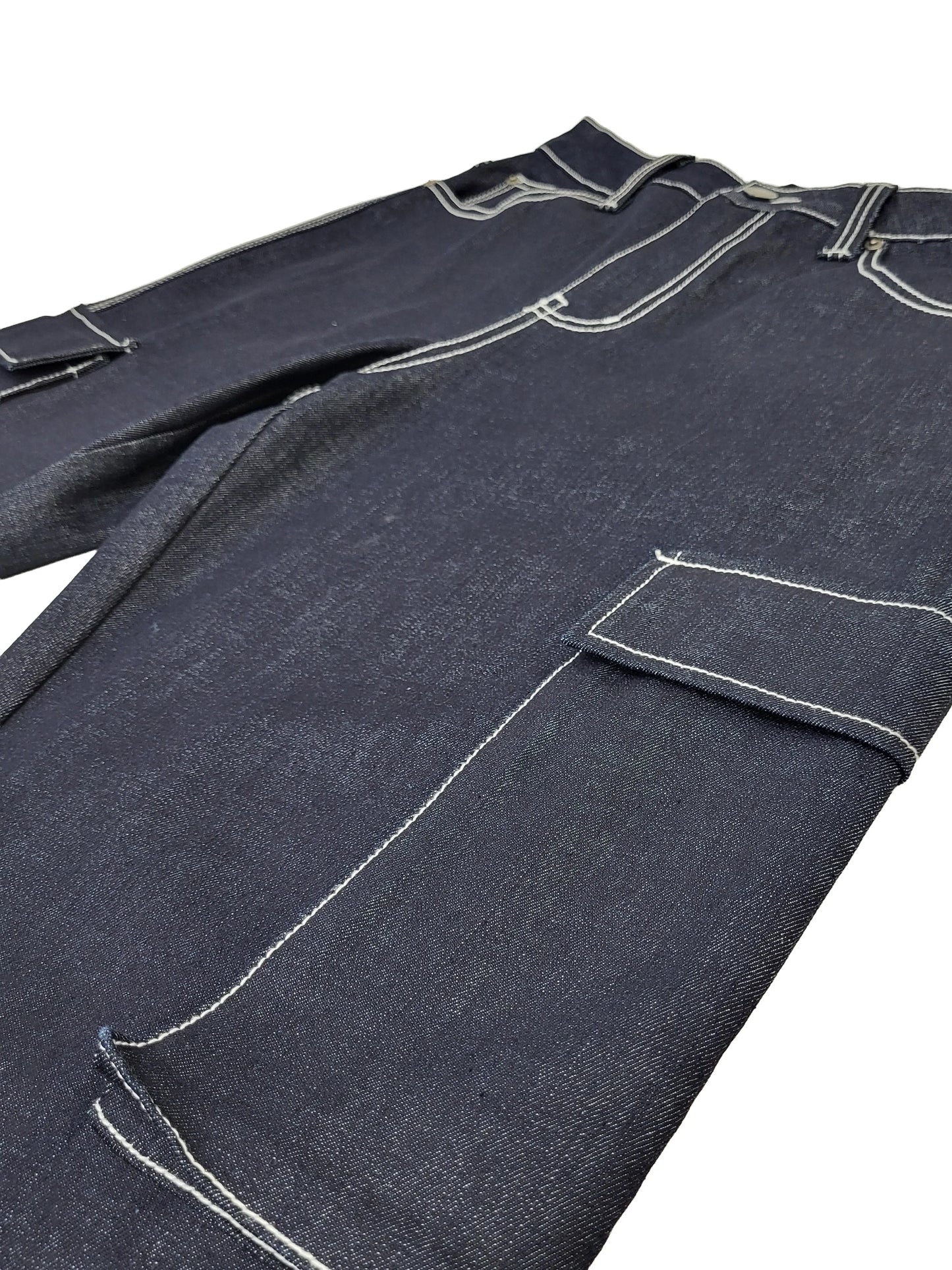 Baggy Fit Raw Denim Cargo Jeans