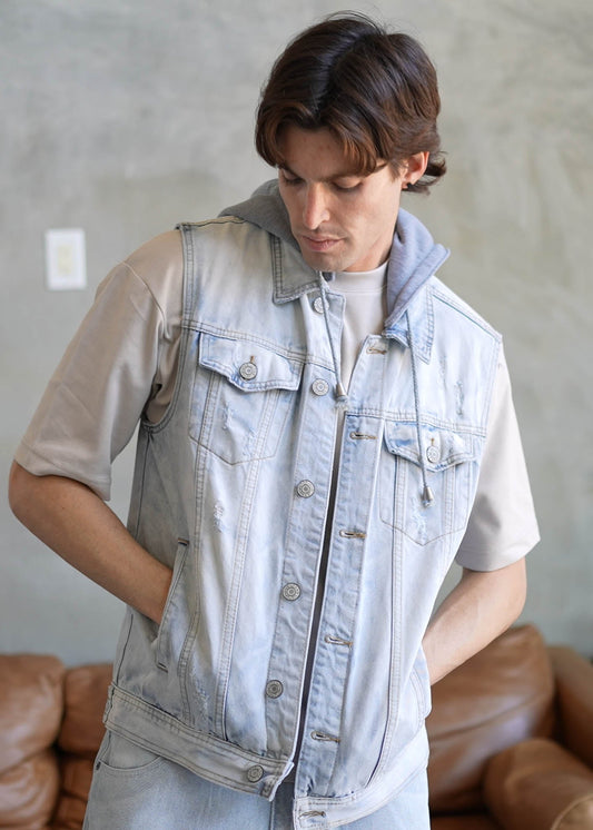 Detachable Hood Denim Vest