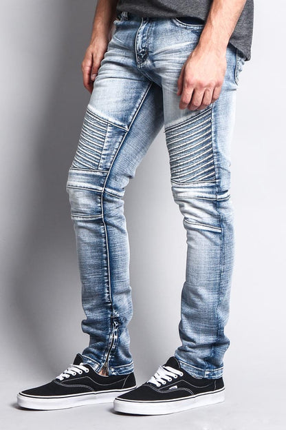Men's Faded Skinny Biker Denim Jeans