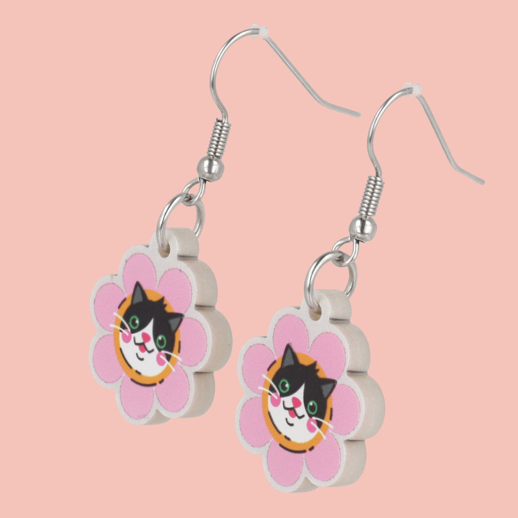 Flower Face Cat Earrings