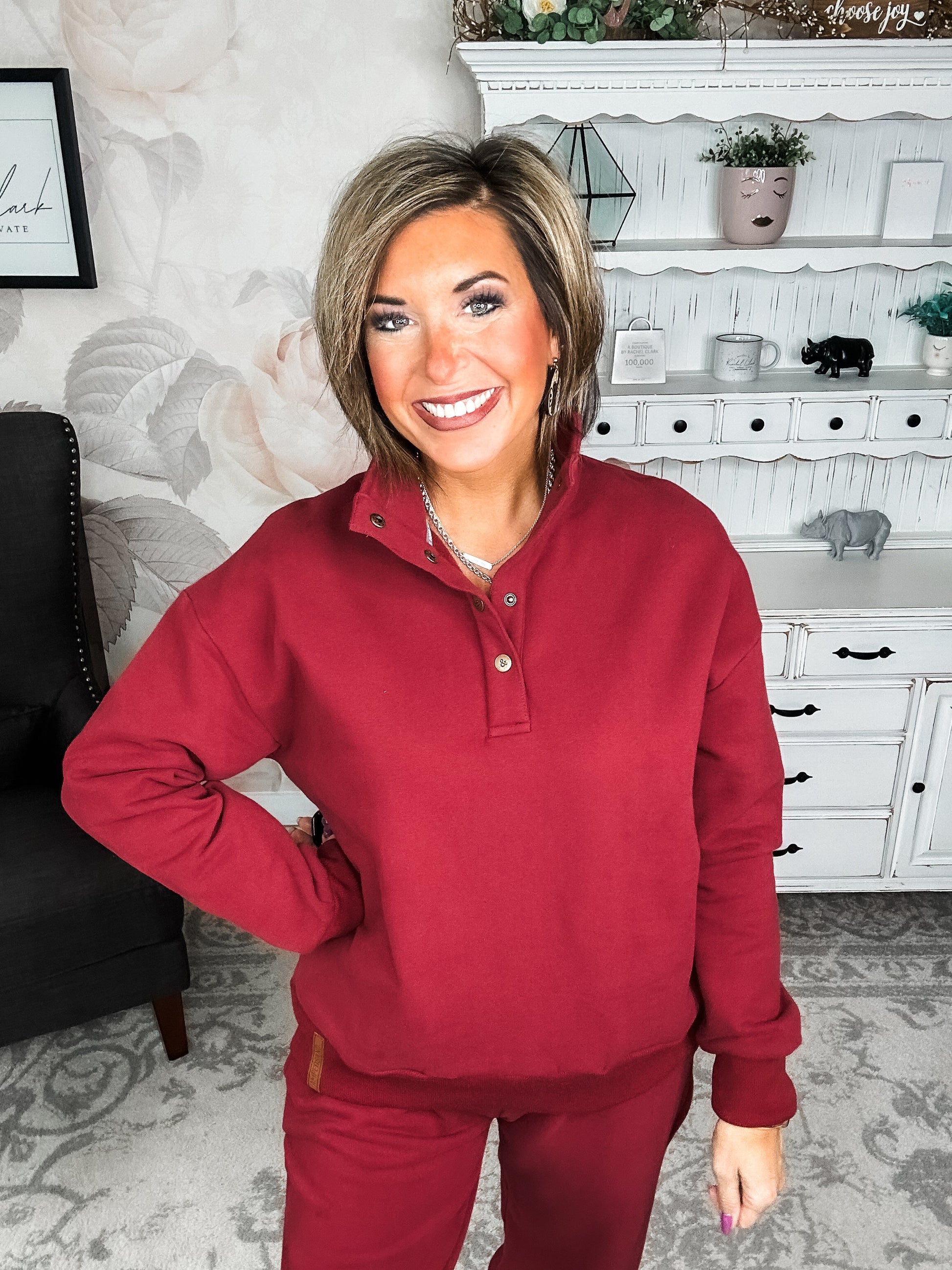 Ampersand Avenue Never Better Button Top - Wine
