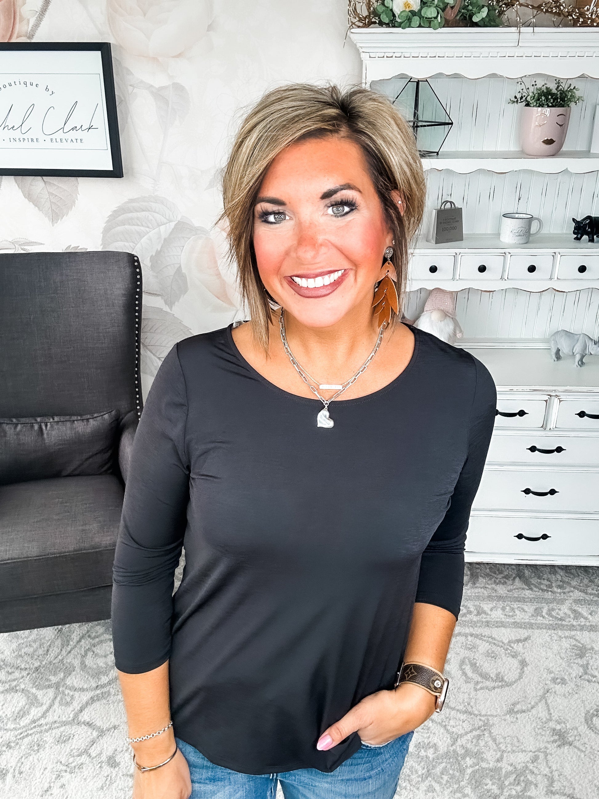 Find The Answer Round Neck Top - Black
