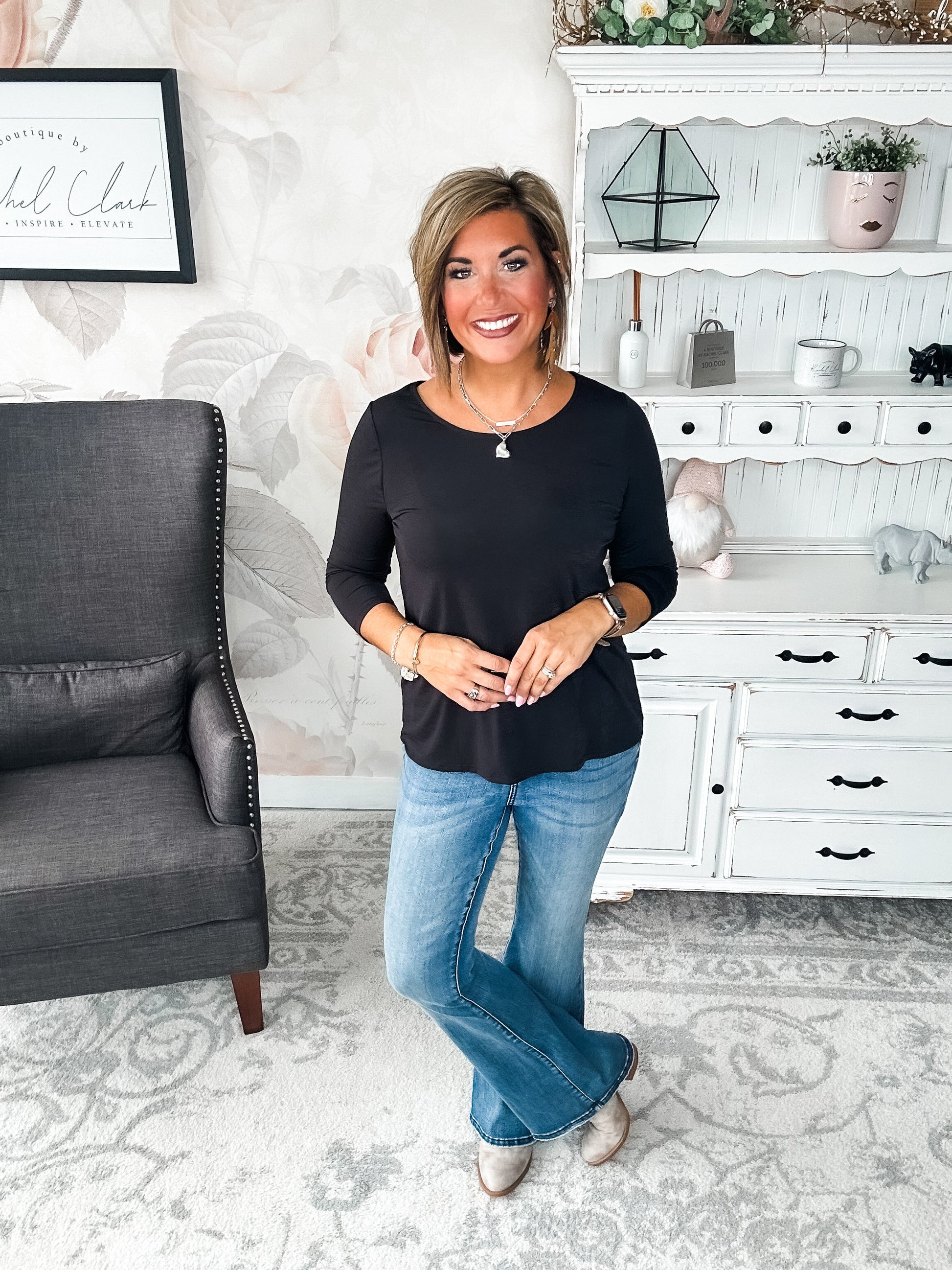 Find The Answer Round Neck Top - Black