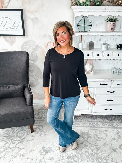 Find The Answer Round Neck Top - Black