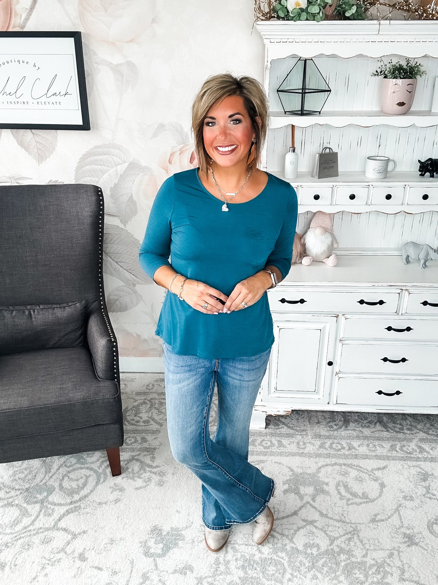 Find The Answer Round Neck Top - Dark Teal
