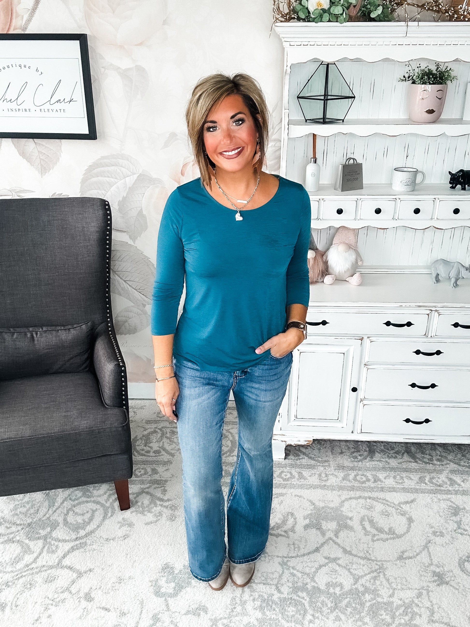 Find The Answer Round Neck Top - Dark Teal