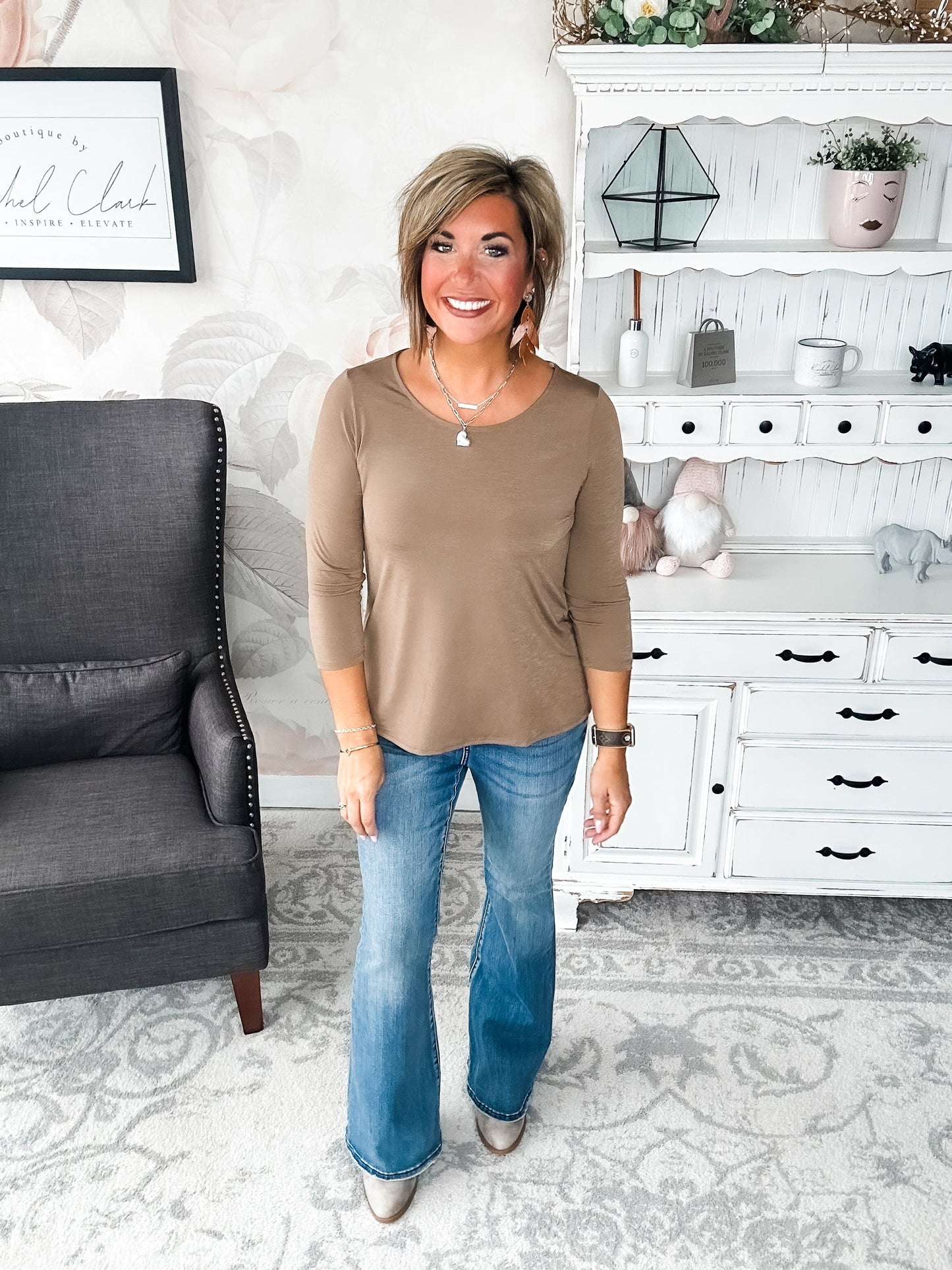 Find The Answer Round Neck Top - Mocha