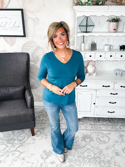 Find The Answer V-neck Top - Dark Teal