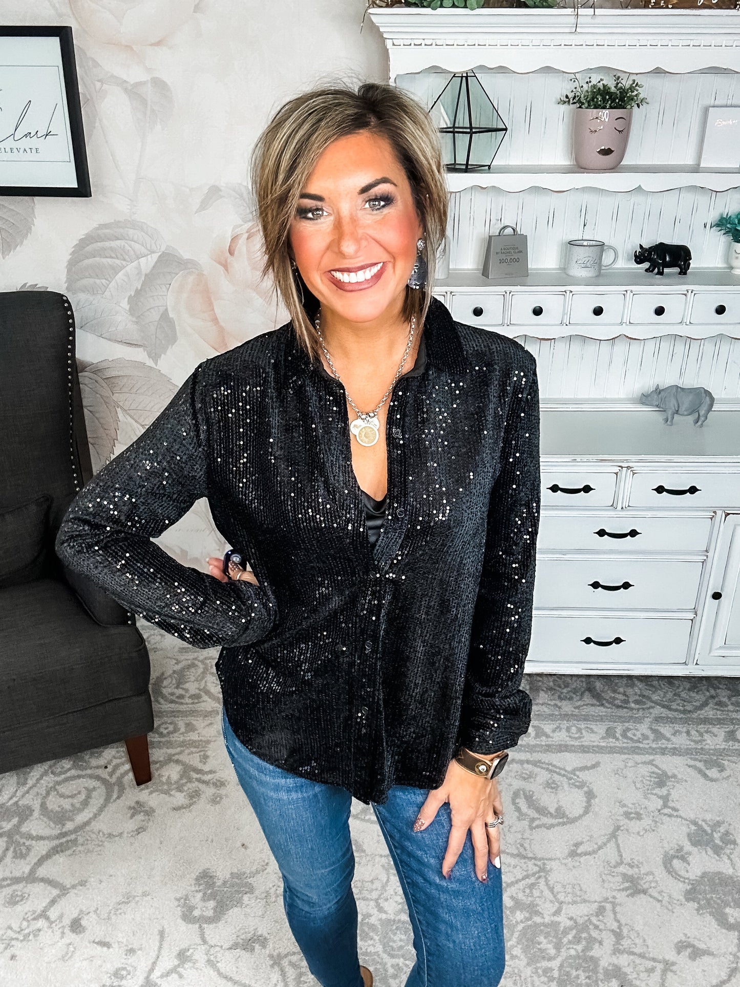 Just For Tonight Button Down - Black