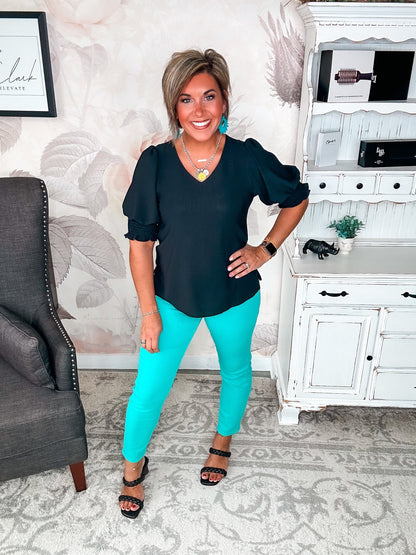Back To Your Roots Puff Sleeve Top - Black