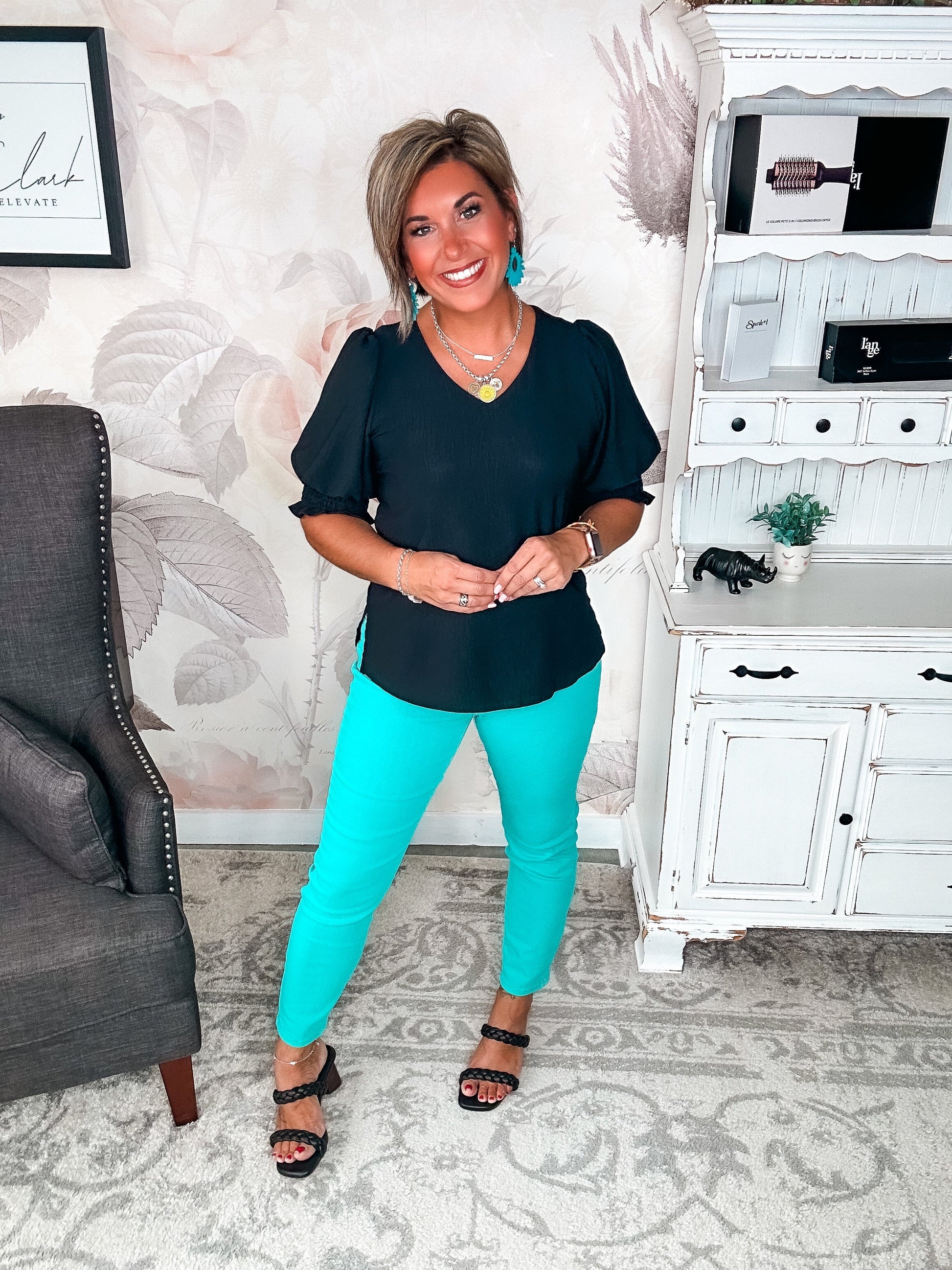 Back To Your Roots Puff Sleeve Top - Black