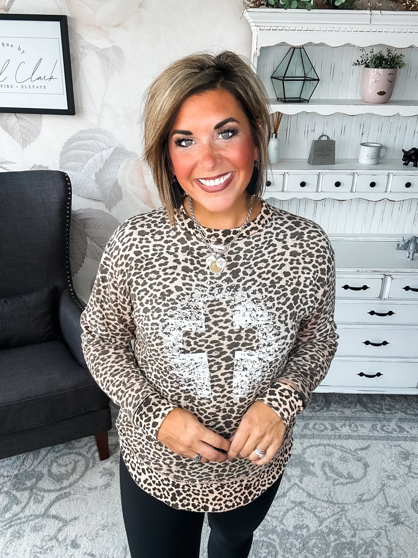 Grunge Cross Leopard Pullover
