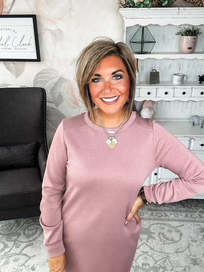 Cozy Up Shift Dress - Mauve