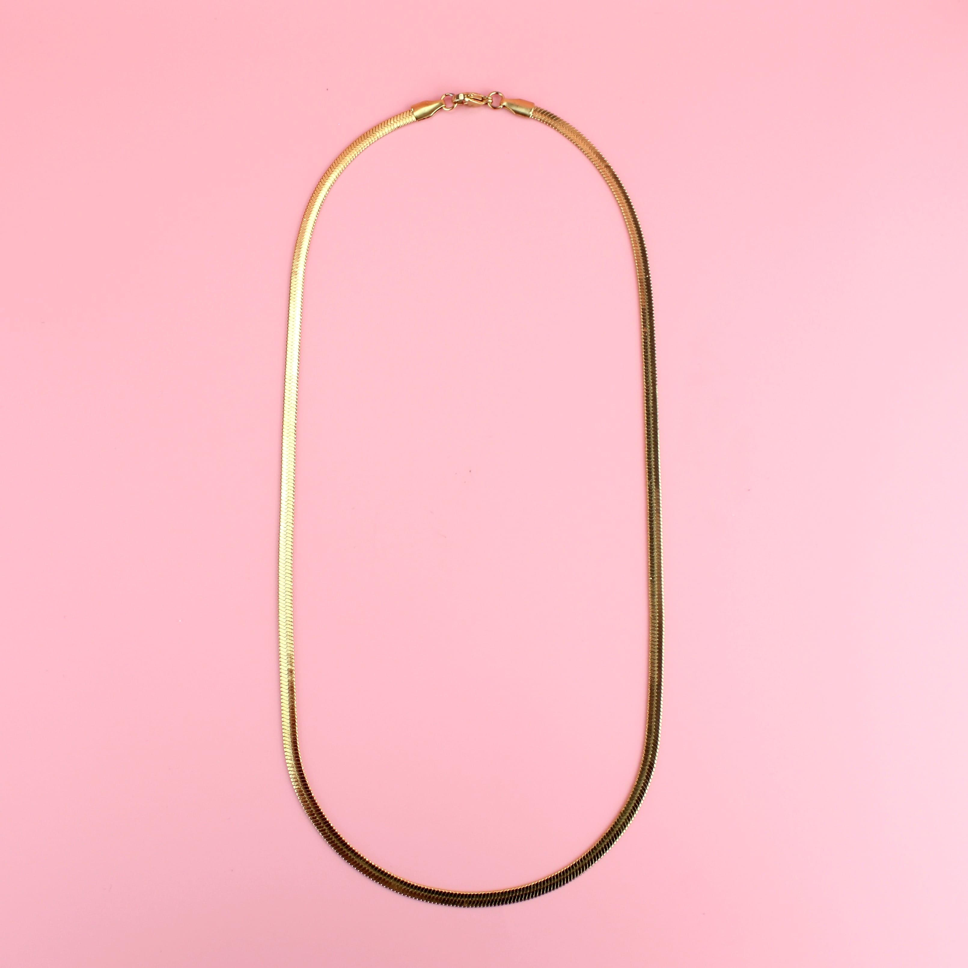 Flat Snake Chain Necklace (Gold Plated)