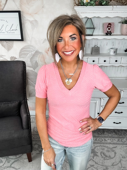 Hello Springtime Swiss Dot Top - Coral