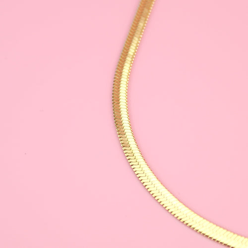 Flat Snake Chain Necklace (Gold Plated)