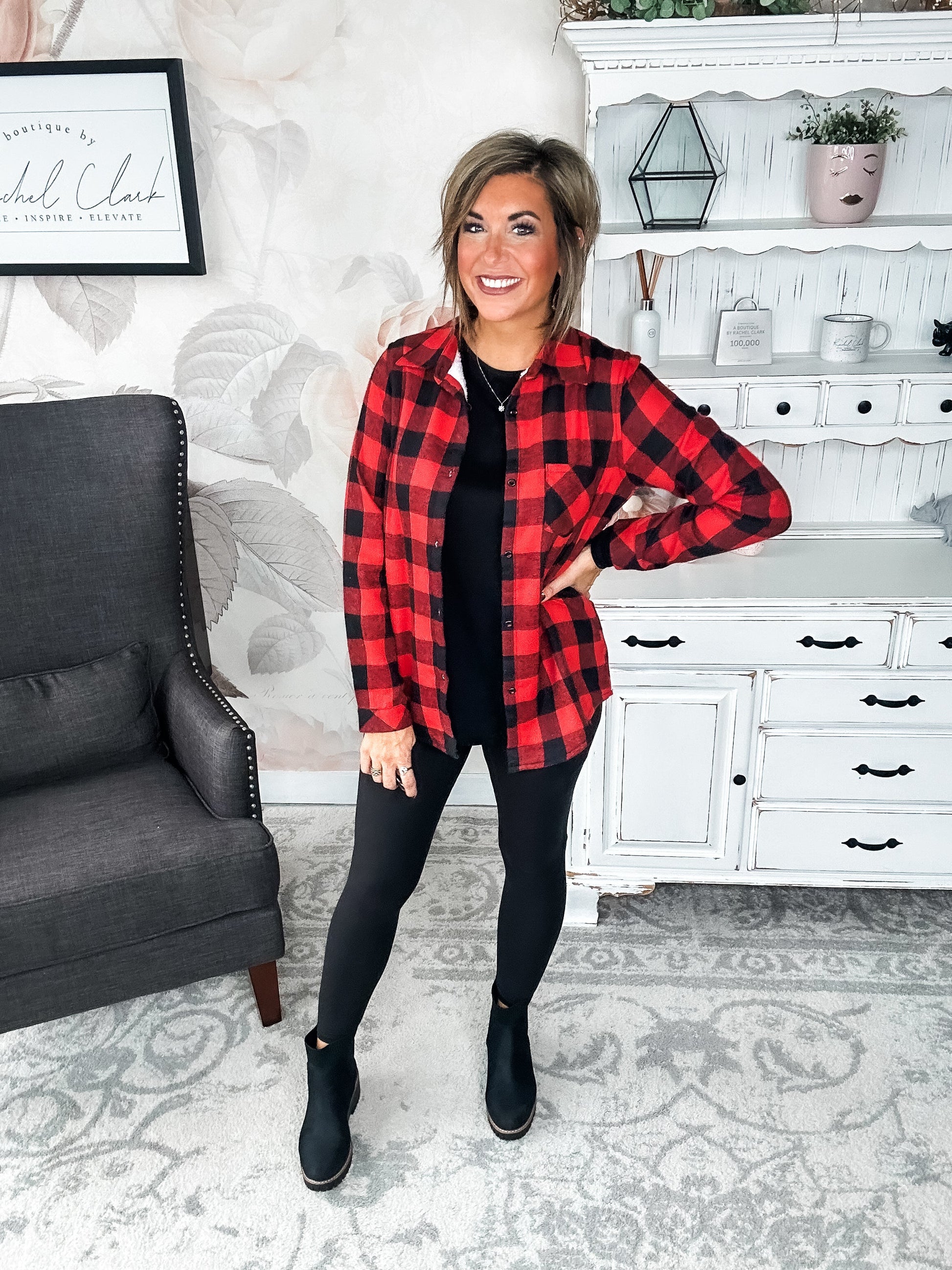 Checks Out Shacket - Red