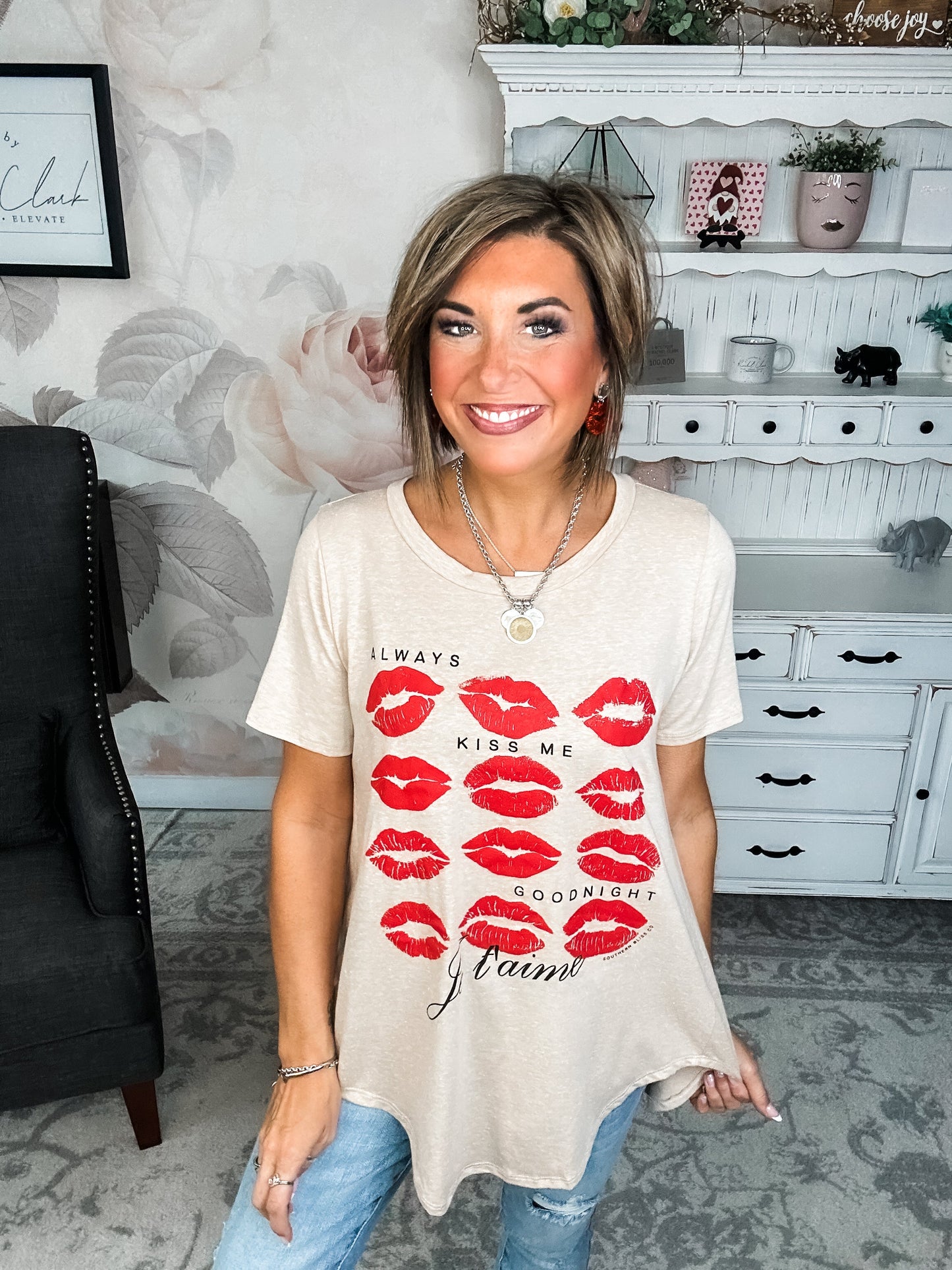 Always Kiss Me Goodnight Scoop Neck Graphic Tee