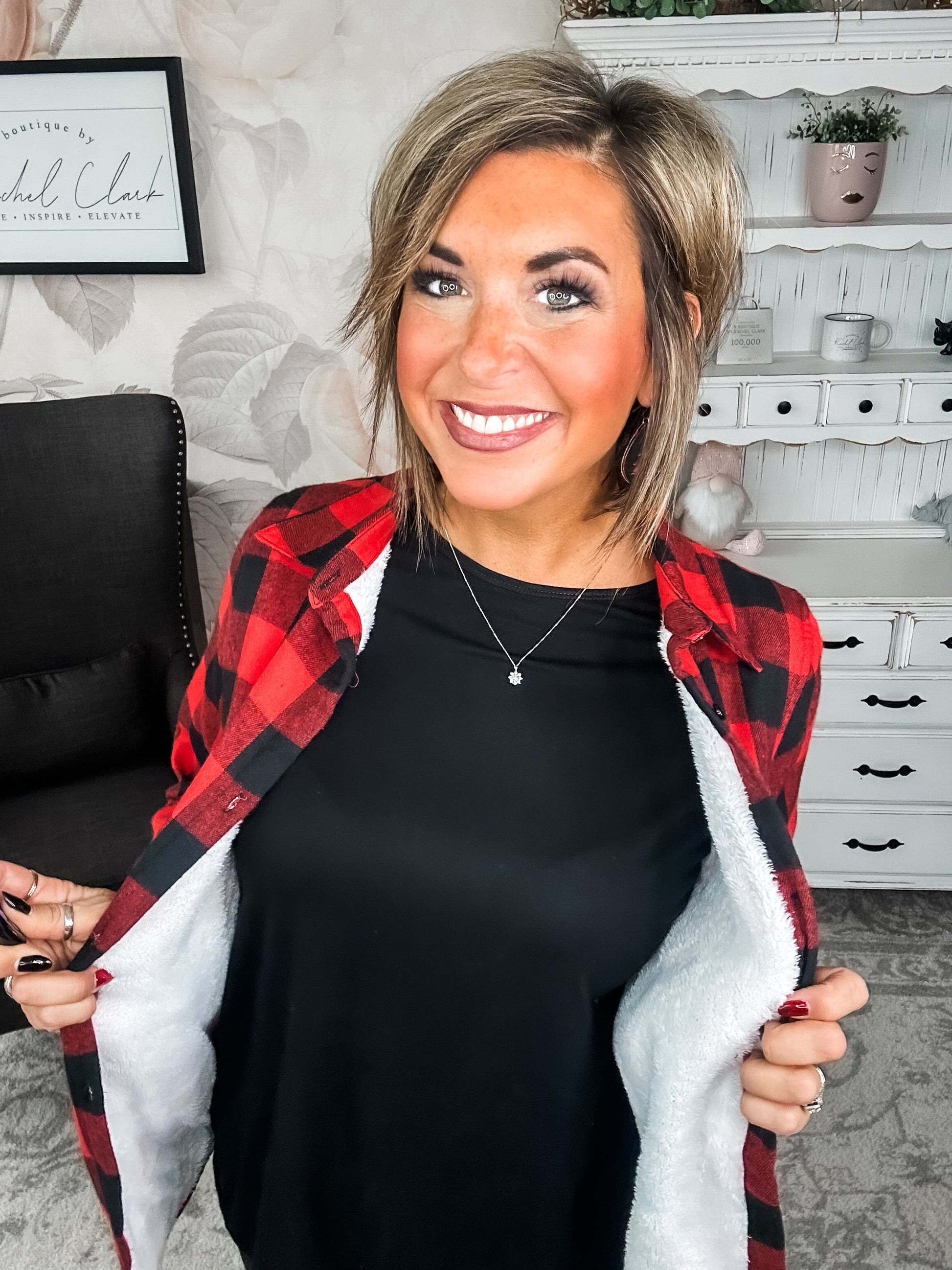 Checks Out Shacket - Red