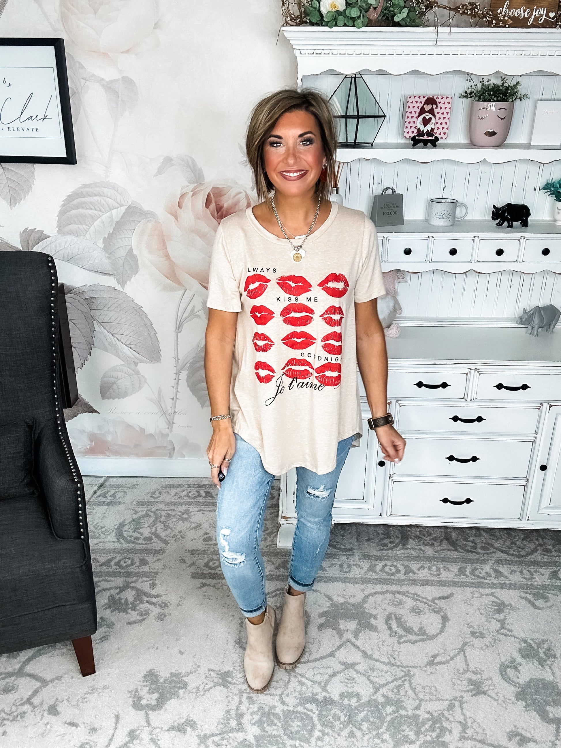 Always Kiss Me Goodnight Scoop Neck Graphic Tee