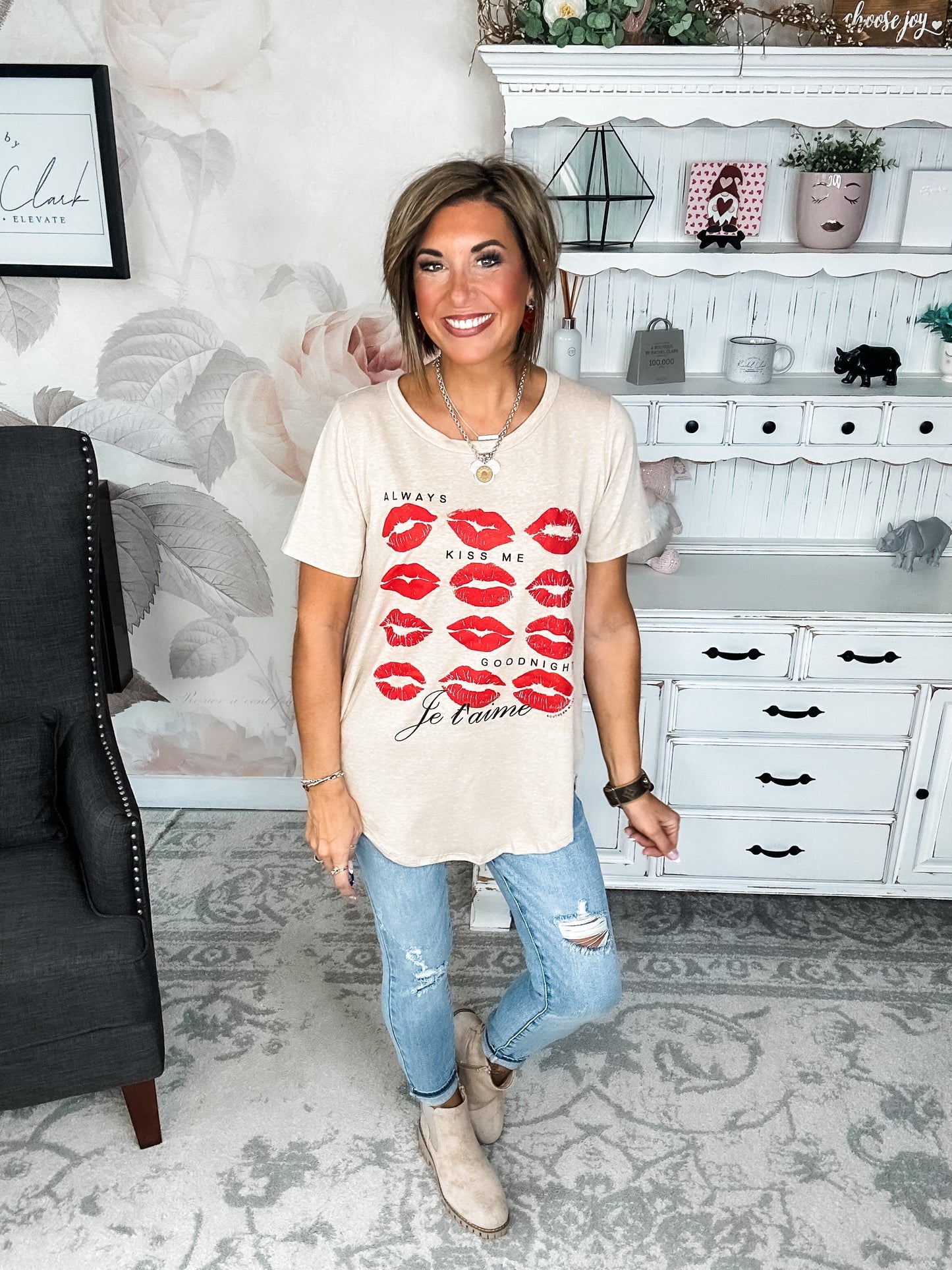 Always Kiss Me Goodnight Scoop Neck Graphic Tee