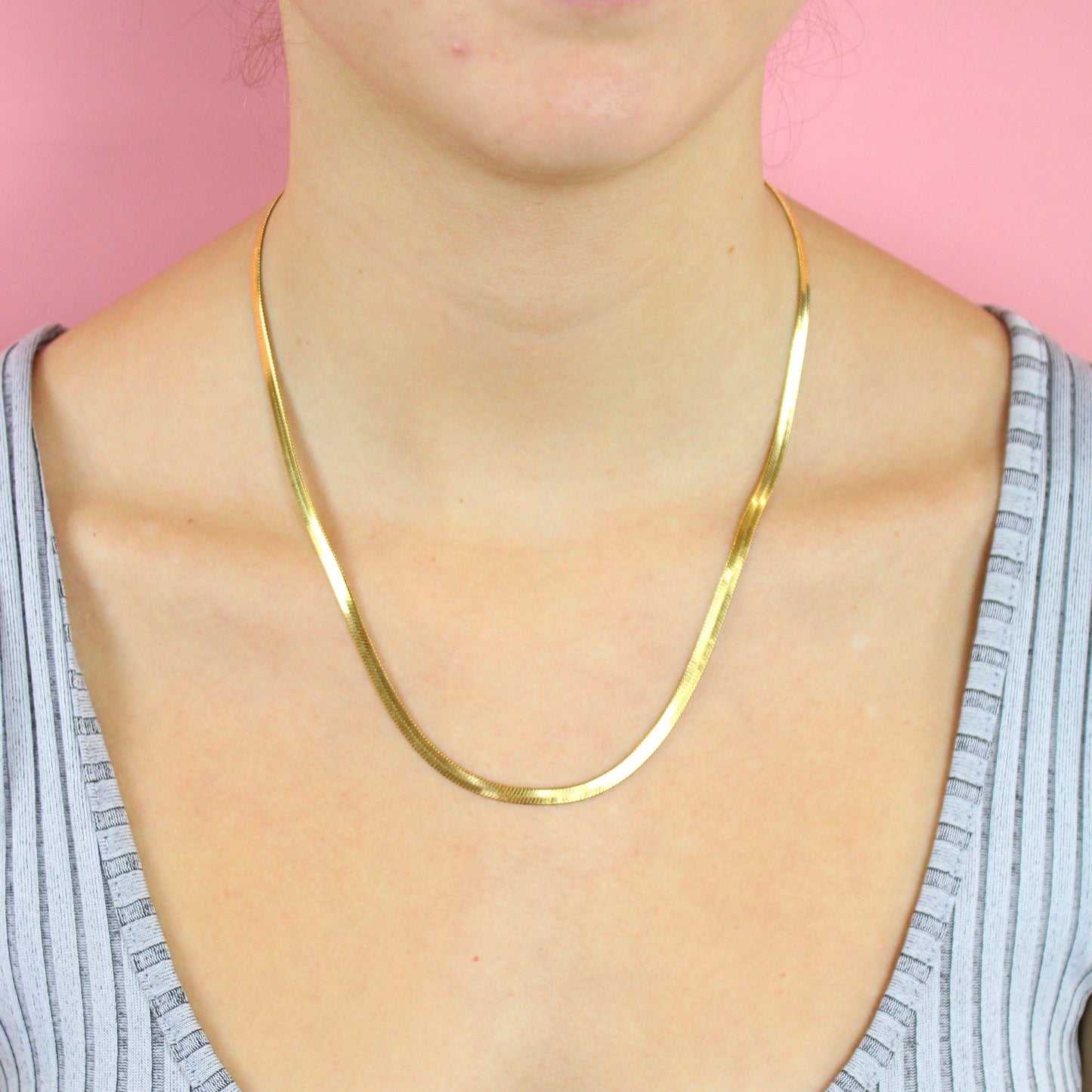 Flat Snake Chain Necklace (Gold Plated)