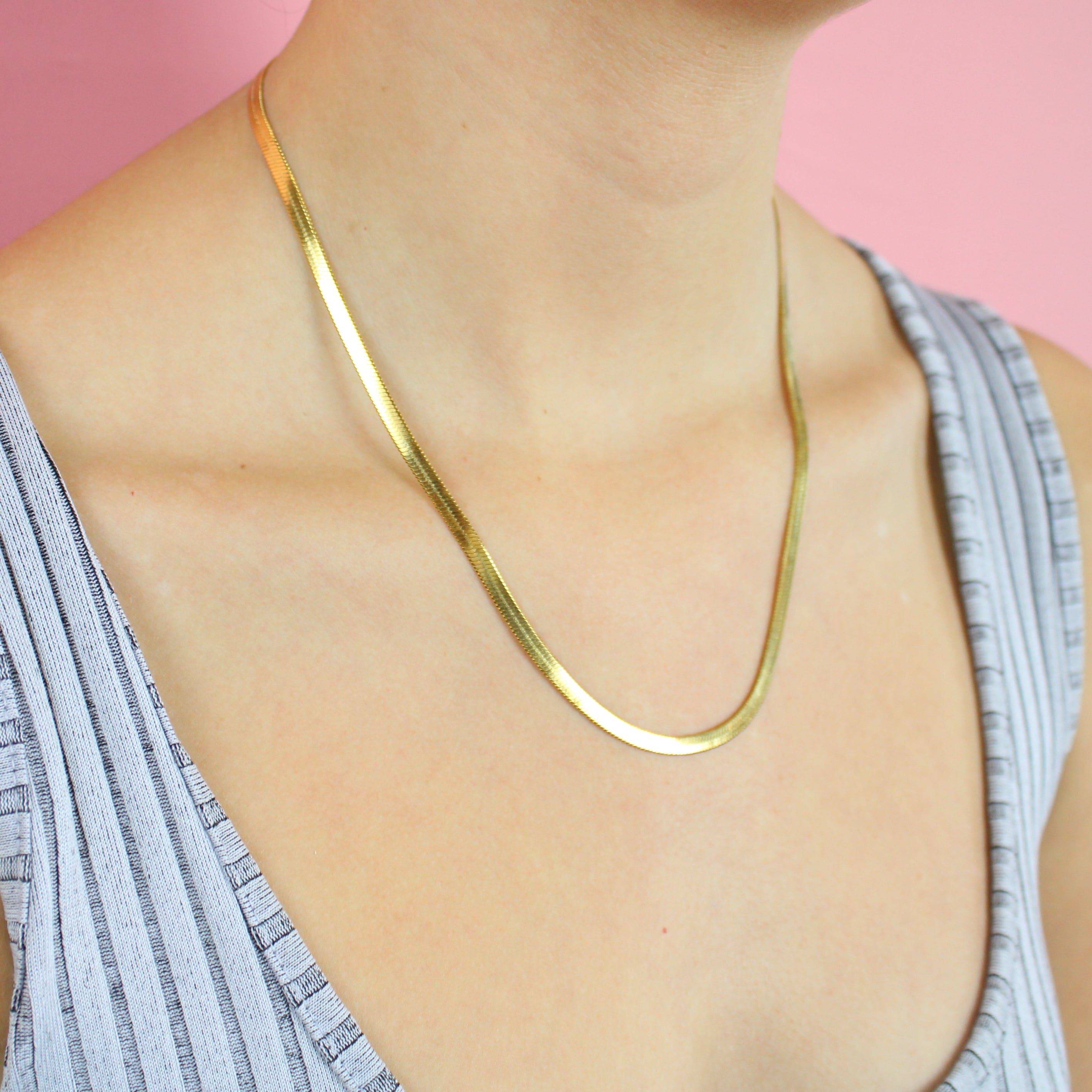 Flat Snake Chain Necklace (Gold Plated)