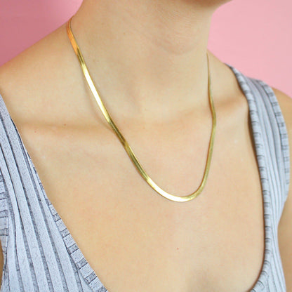 Flat Snake Chain Necklace (Gold Plated)