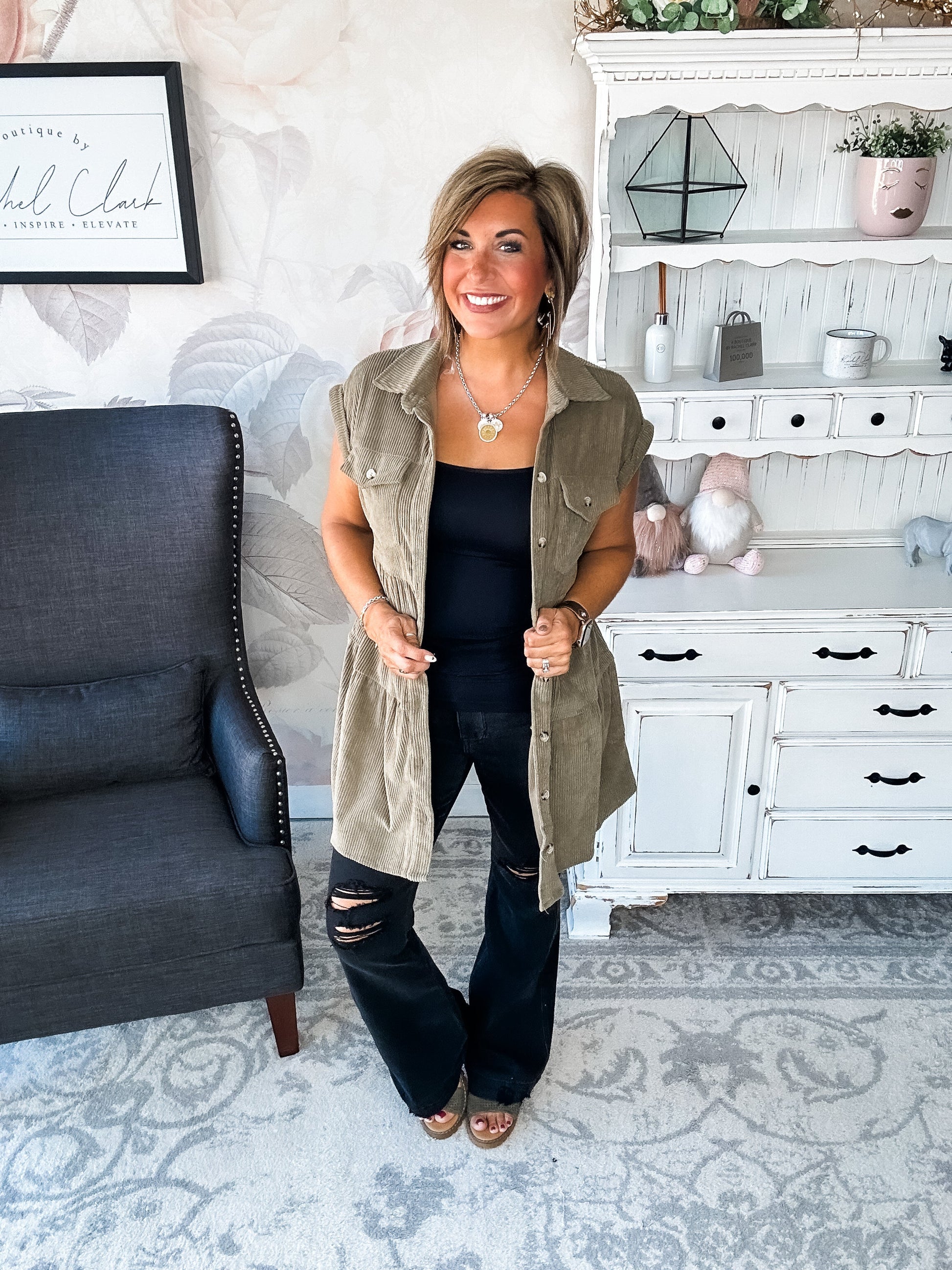 Missing Home Corduroy Dress - Olive