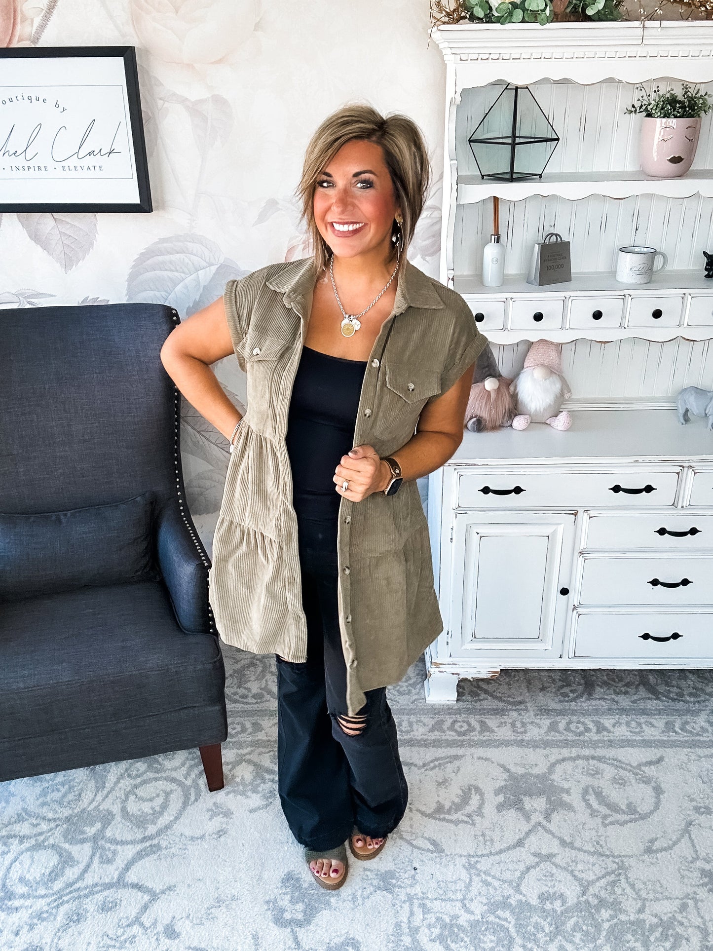 Missing Home Corduroy Dress - Olive