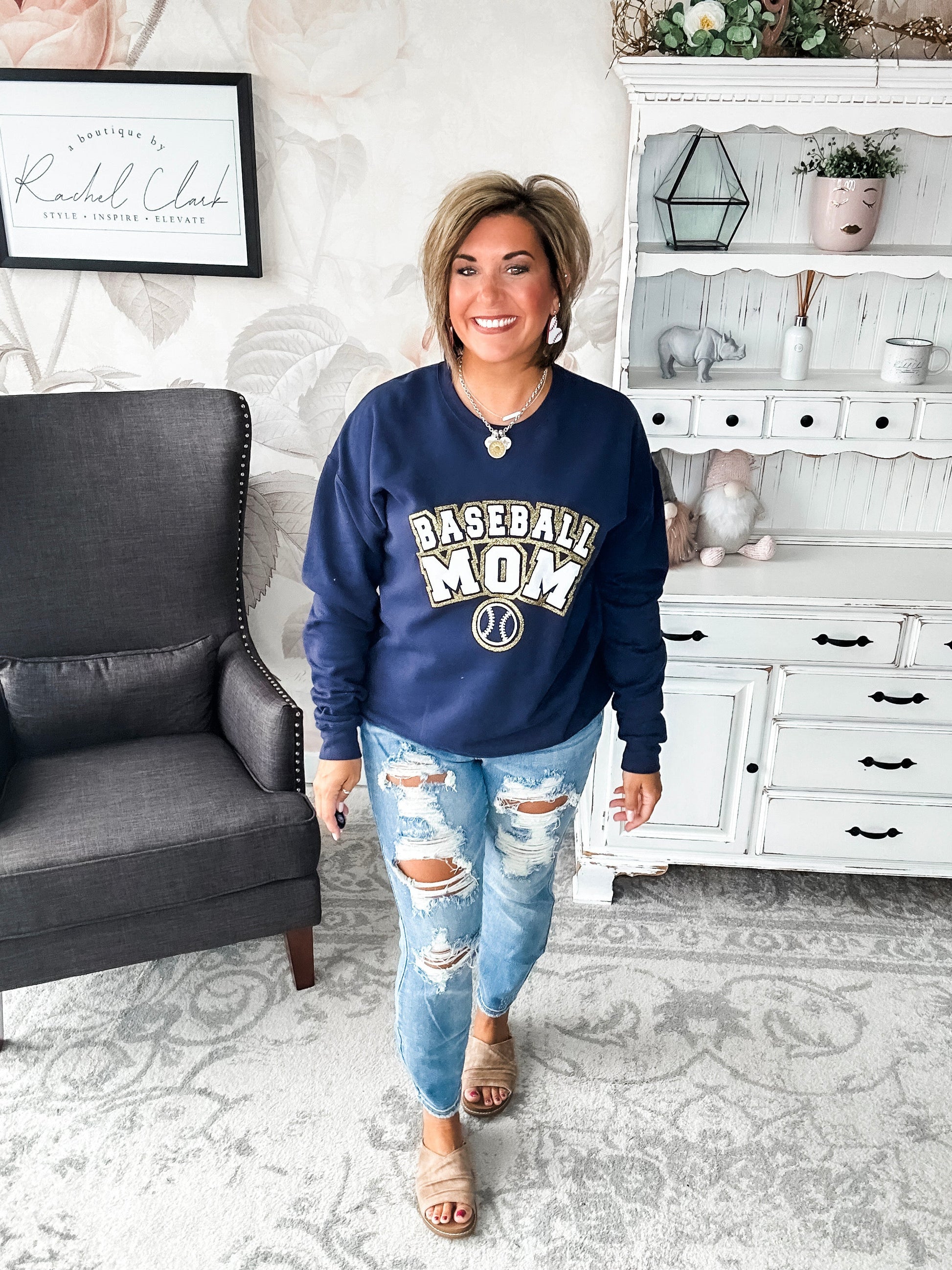 Baseball Mom Varsity Glitter Sweatshirt