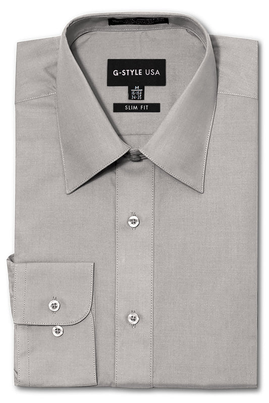 Men's Slim Fit Solid Color Dress Shirt (Grey)