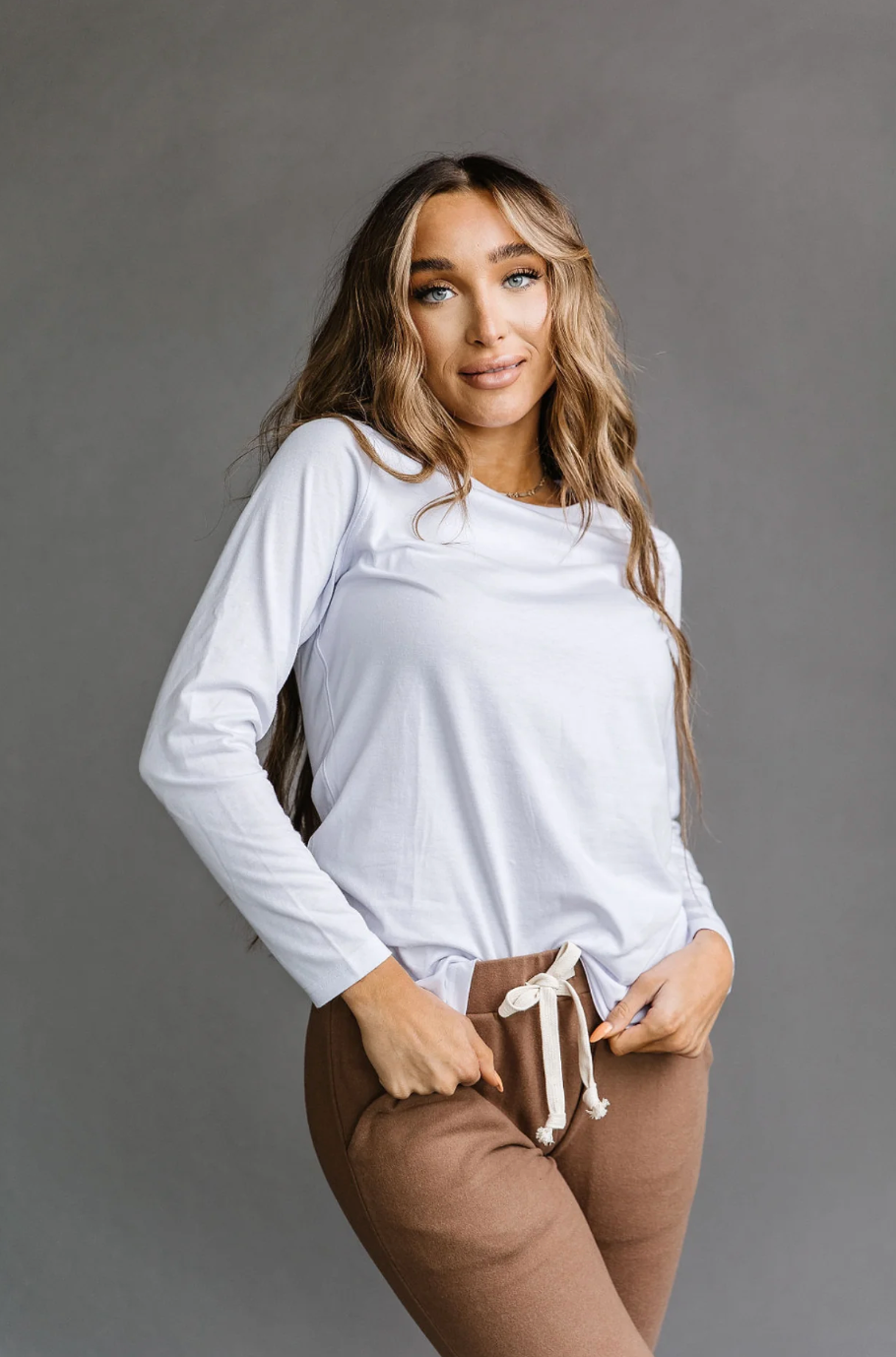 Ampersand Avenue Long Sleeve Crew Neck Lulu Tee - White