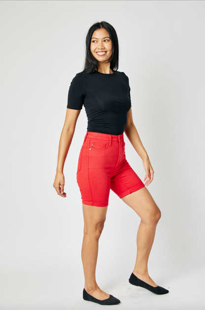 Judy Blue Tummy Control Bermuda Shorts - Red