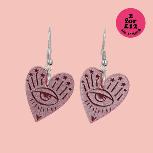 Eye Love You Earrings - Pink