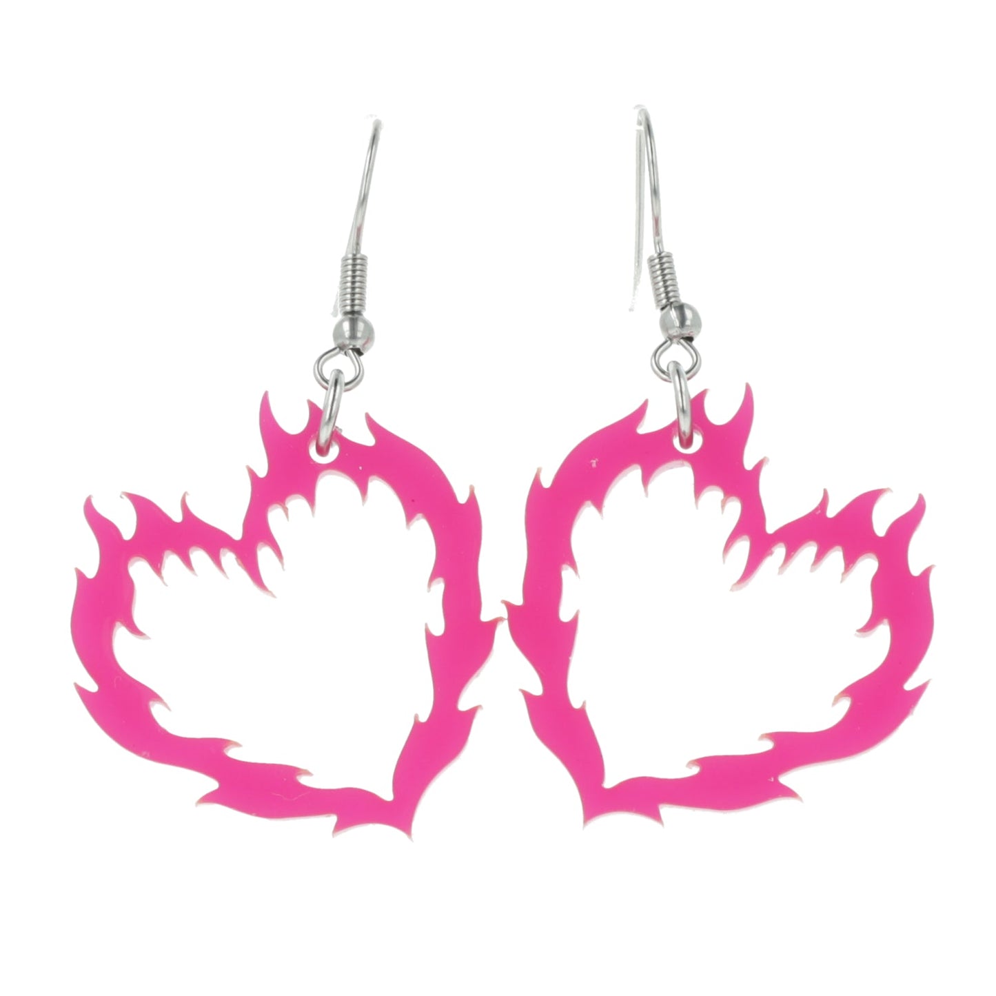 Flame Heart Earrings - Dark Pink